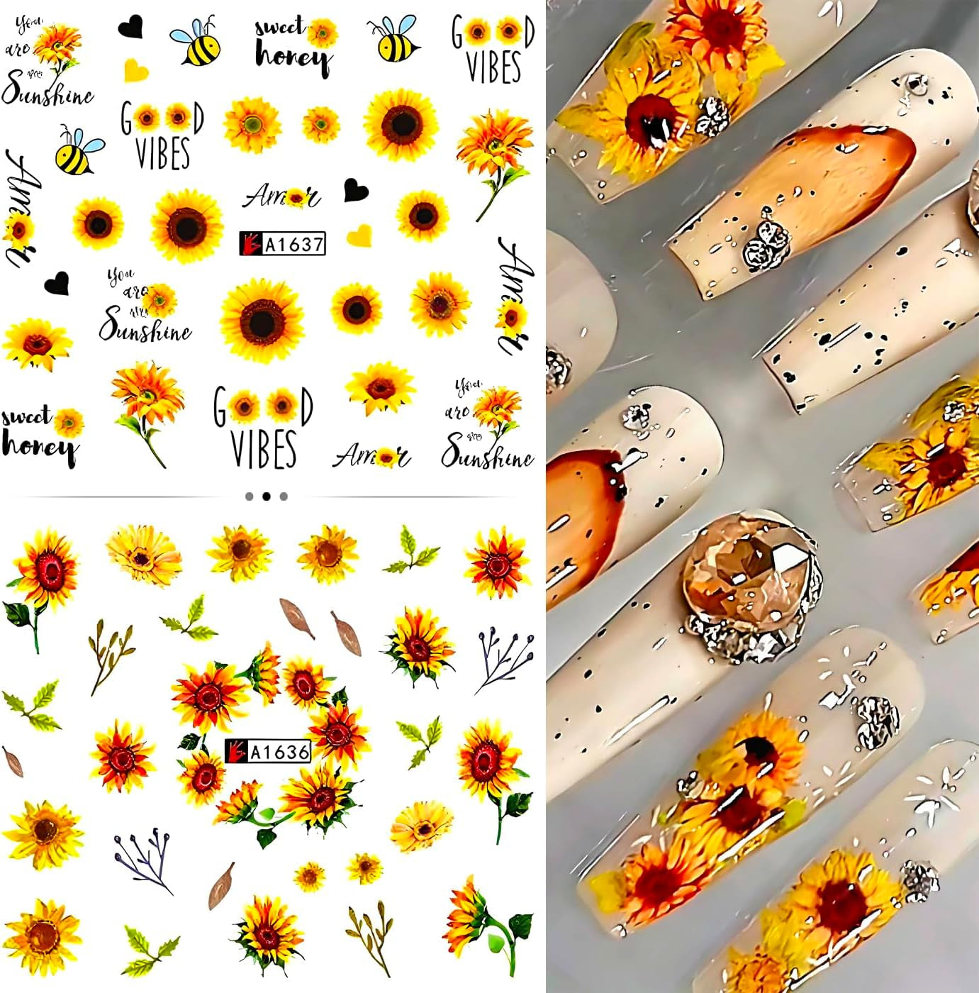 12 Groups Nail Stickers for Nail Art Flowers Nail Decals Fall Sunflower Pattern Pegatinas Uñas Nail Decals Water Decals for Nails Floral Designs Manicure Decoration Accessories for Women Girls