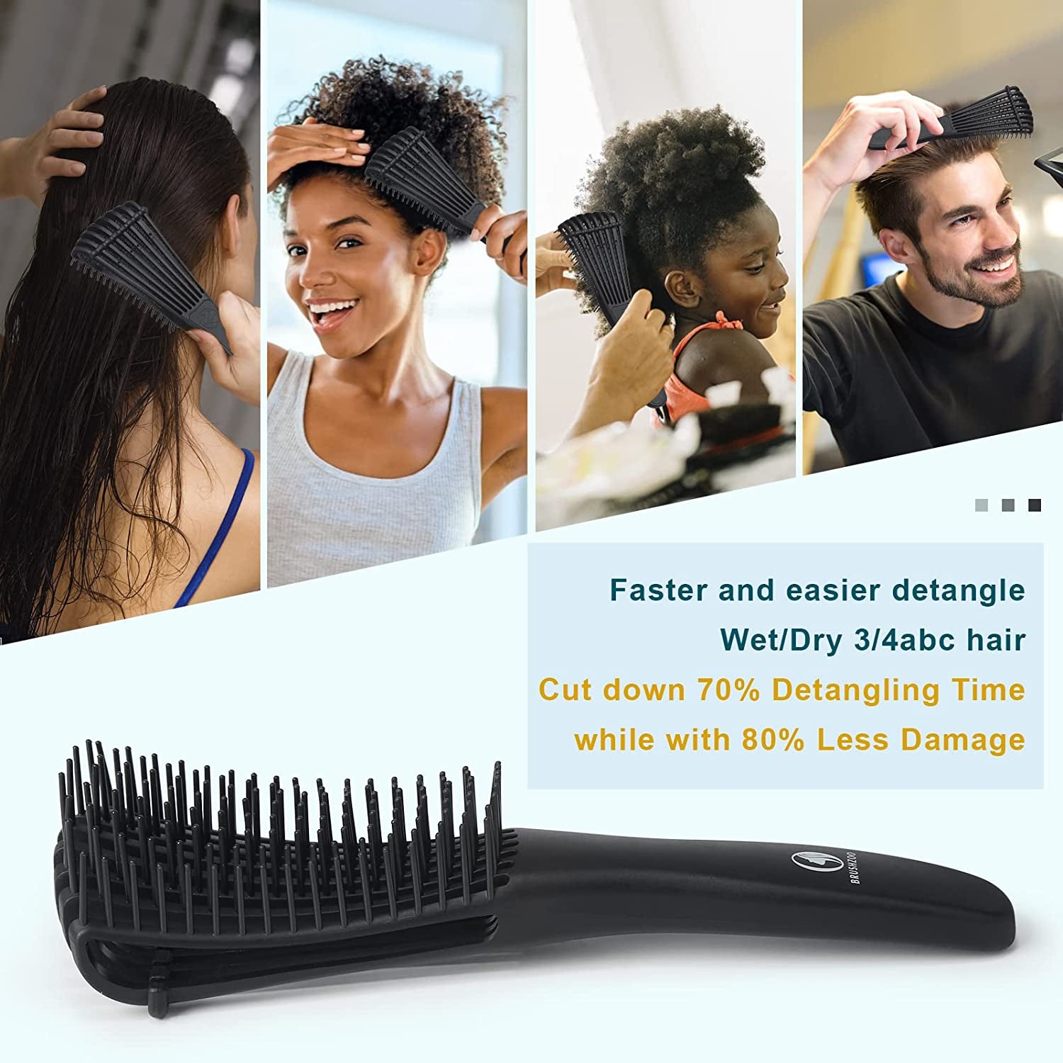 Detangler Hair Brush for Curly Hair, Curly Hair Brush for Natural 3/4Abc Hair, Detangling Brush for Women Men Kids Styling Defining