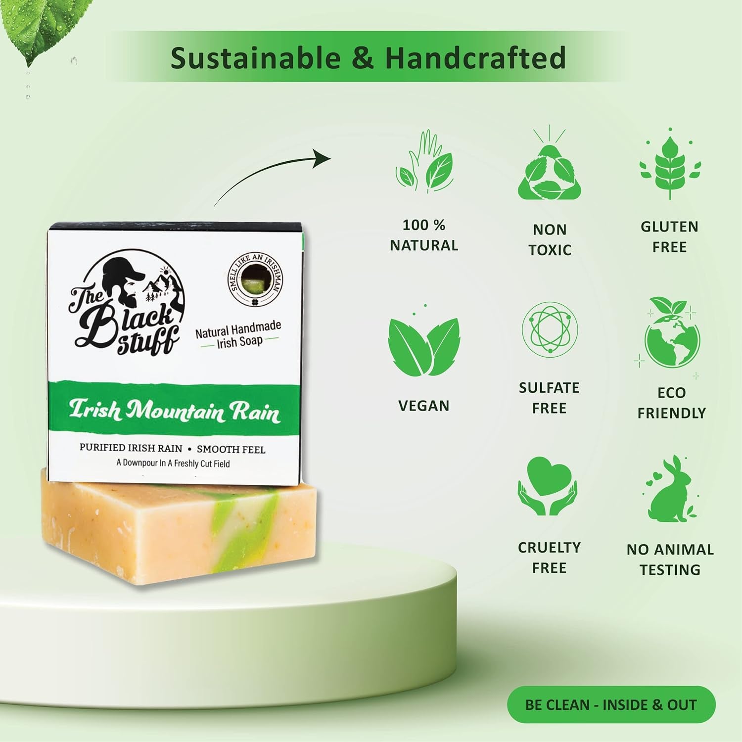 All Natural Bar Soap for Men Handmade Cold Process Soaps with Organic Ingredients and Essential Oils - Mens Soap for Daily Use, Irish Mountain Rain Body Soap