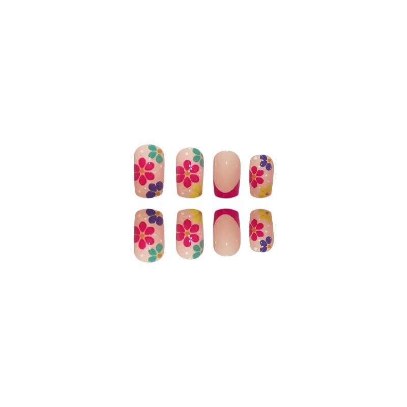24PCS Square Press on Nails Medium Flower False Nails with Designs Nude Pink Acrylic French Nail Tips Glossy Nail Decorations Artificial Full Cover Glue on Nails Stick on Nails for Women Girls