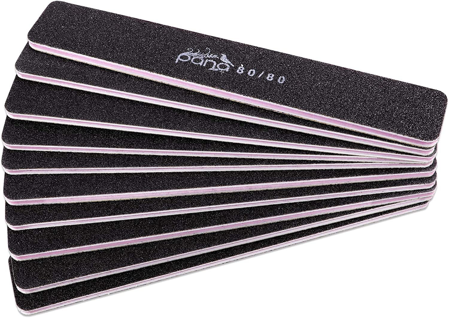 10Pcs - Jumbo Double-Sided Emery Nail File for Manicure, Pedicure, Natural, and Acrylic Nails - Black (Grit 80/80)
