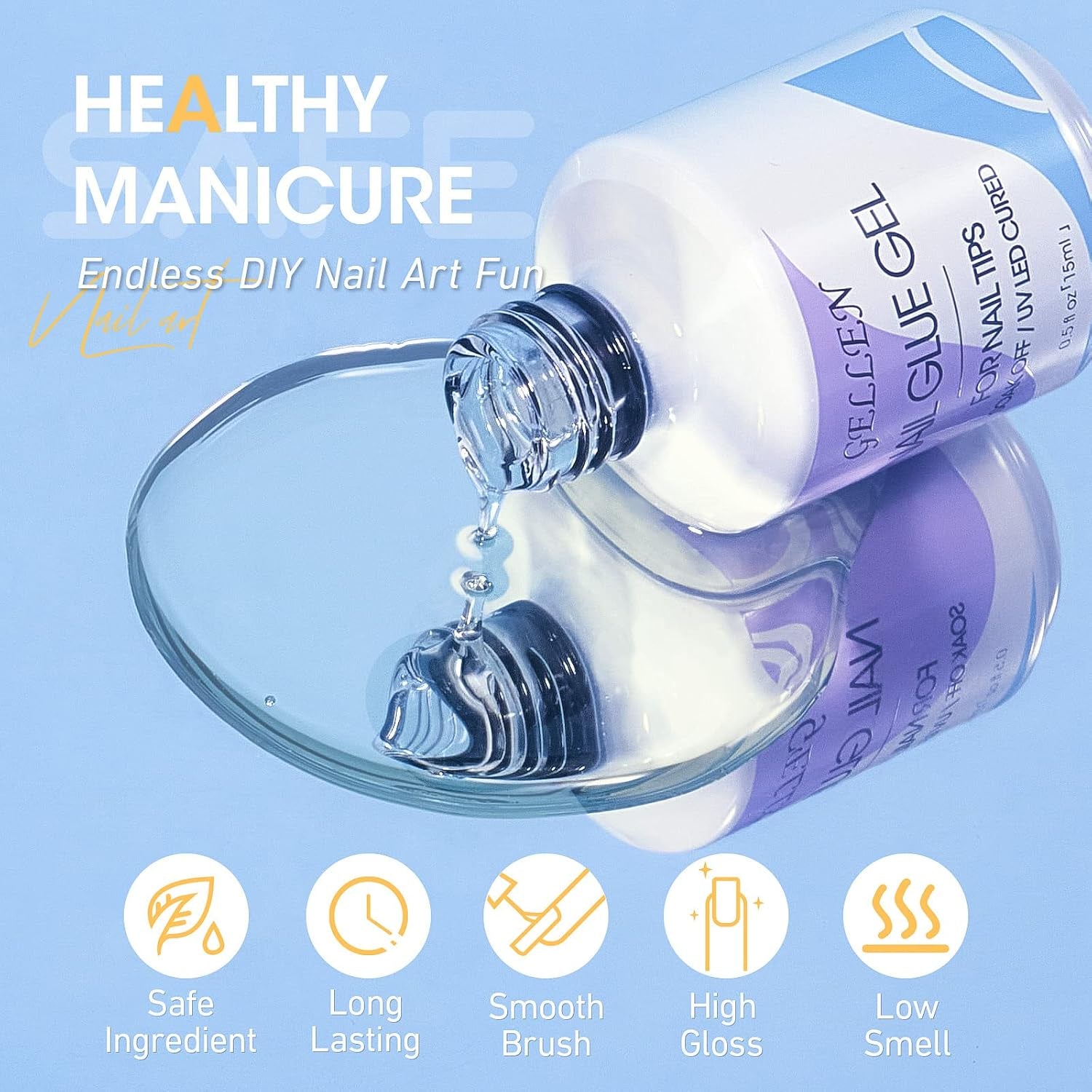 Nail Glue Gel, 2PCS 15ML 3 in 1 Gel Nail Glue for Acrylic Nail & Base Gel & Nail Strengthener Kit, Nail Glue for Press on Nails False Nails, Super Strong Gel Glue for Nail Extension
