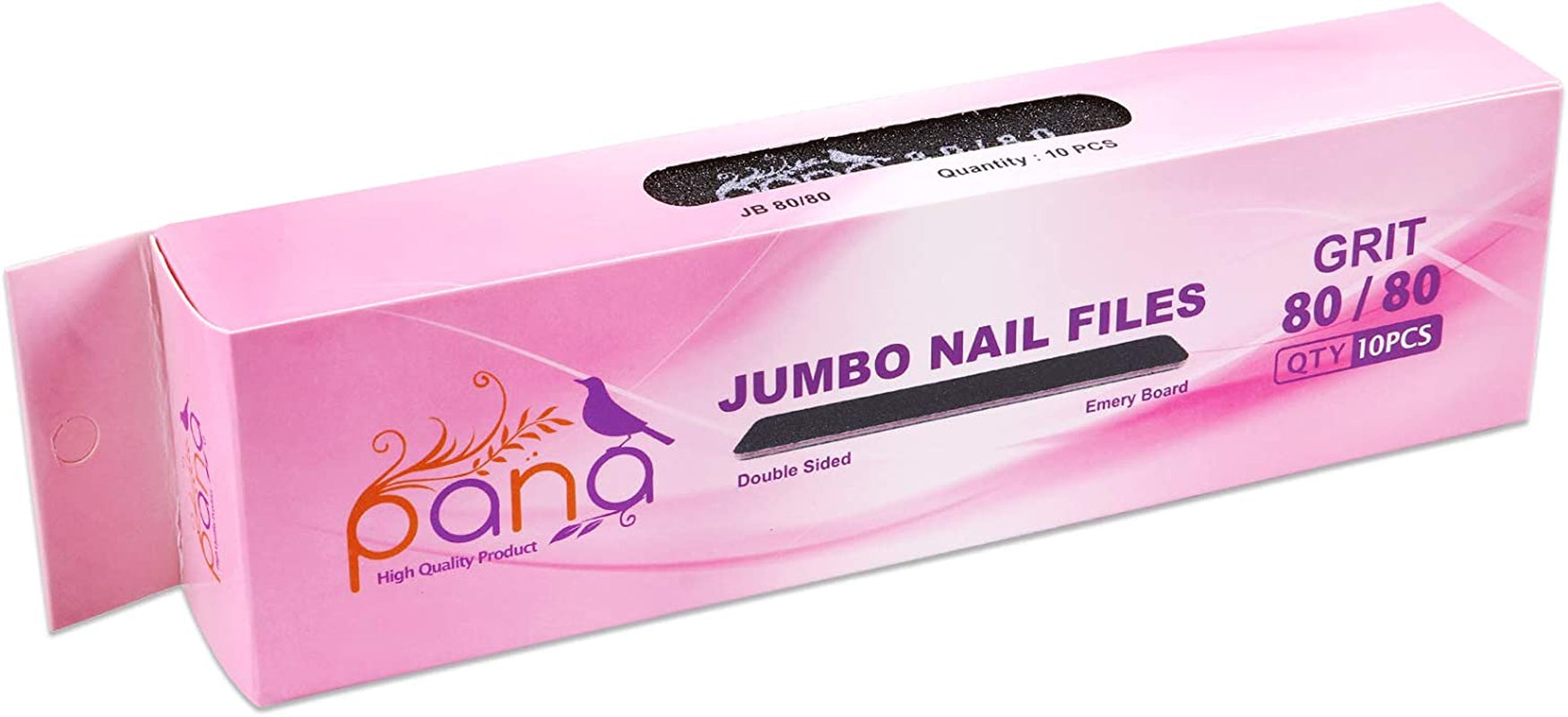 10Pcs - Jumbo Double-Sided Emery Nail File for Manicure, Pedicure, Natural, and Acrylic Nails - Black (Grit 80/80)