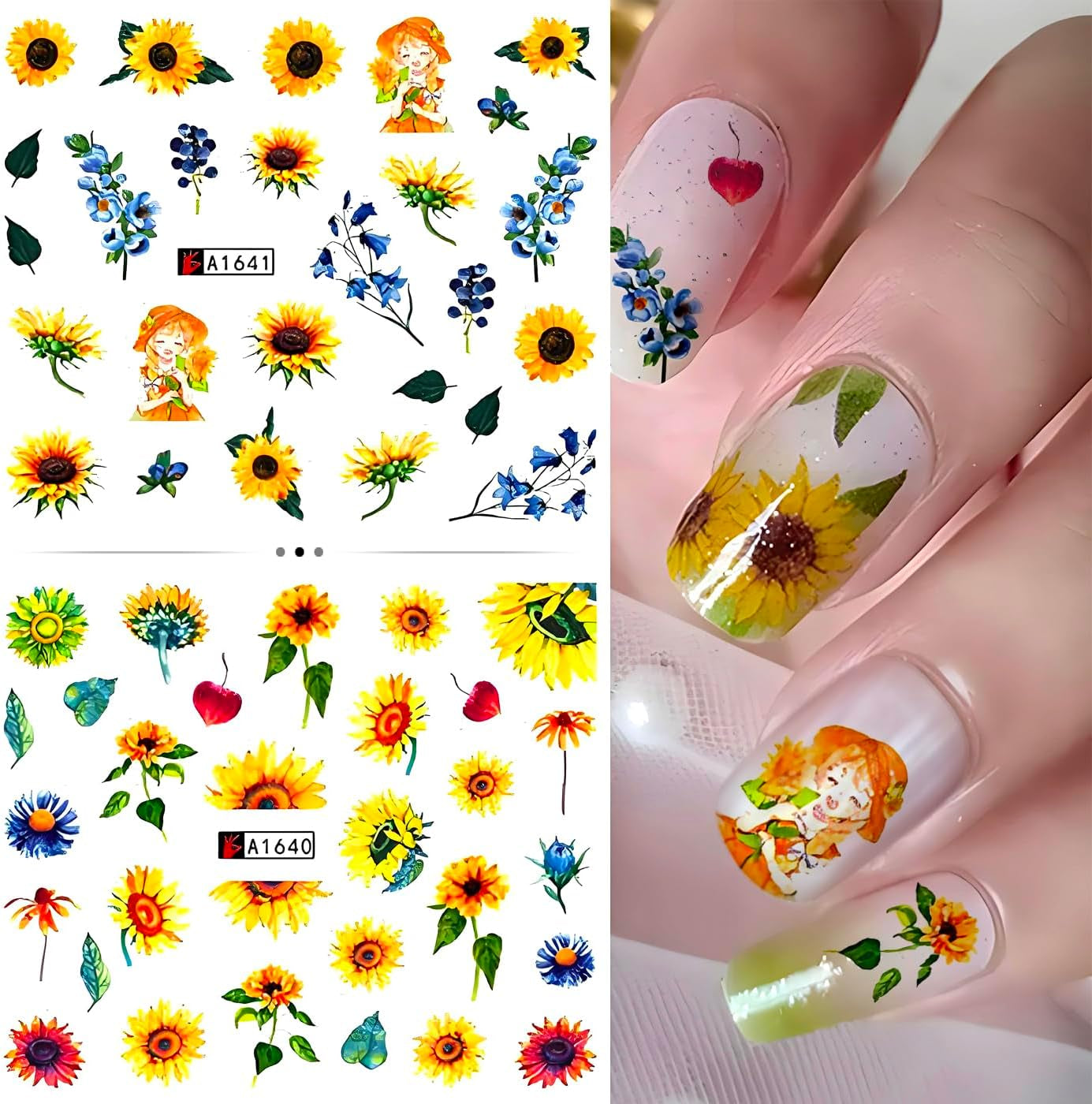 12 Groups Nail Stickers for Nail Art Flowers Nail Decals Fall Sunflower Pattern Pegatinas Uñas Nail Decals Water Decals for Nails Floral Designs Manicure Decoration Accessories for Women Girls