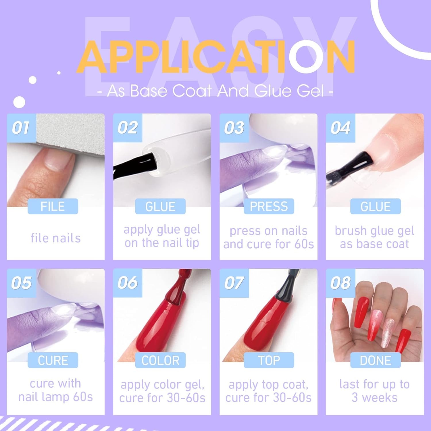 Nail Glue Gel, 2PCS 15ML 3 in 1 Gel Nail Glue for Acrylic Nail & Base Gel & Nail Strengthener Kit, Nail Glue for Press on Nails False Nails, Super Strong Gel Glue for Nail Extension