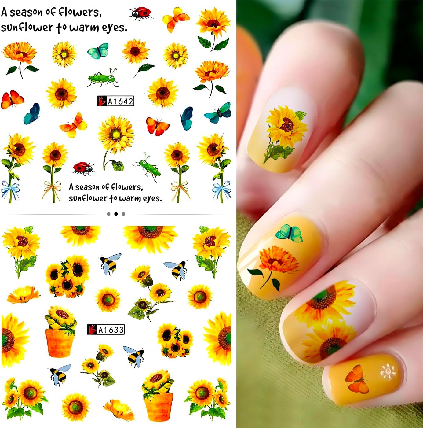 12 Groups Nail Stickers for Nail Art Flowers Nail Decals Fall Sunflower Pattern Pegatinas Uñas Nail Decals Water Decals for Nails Floral Designs Manicure Decoration Accessories for Women Girls