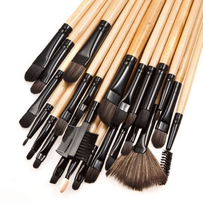 Professional Soft Cosmetic Eyeshadow Eyebrow Makeup Brush (Wooden Handle) Tool Set + Bag (32X Pc Mega Make-Up Brush Set)
