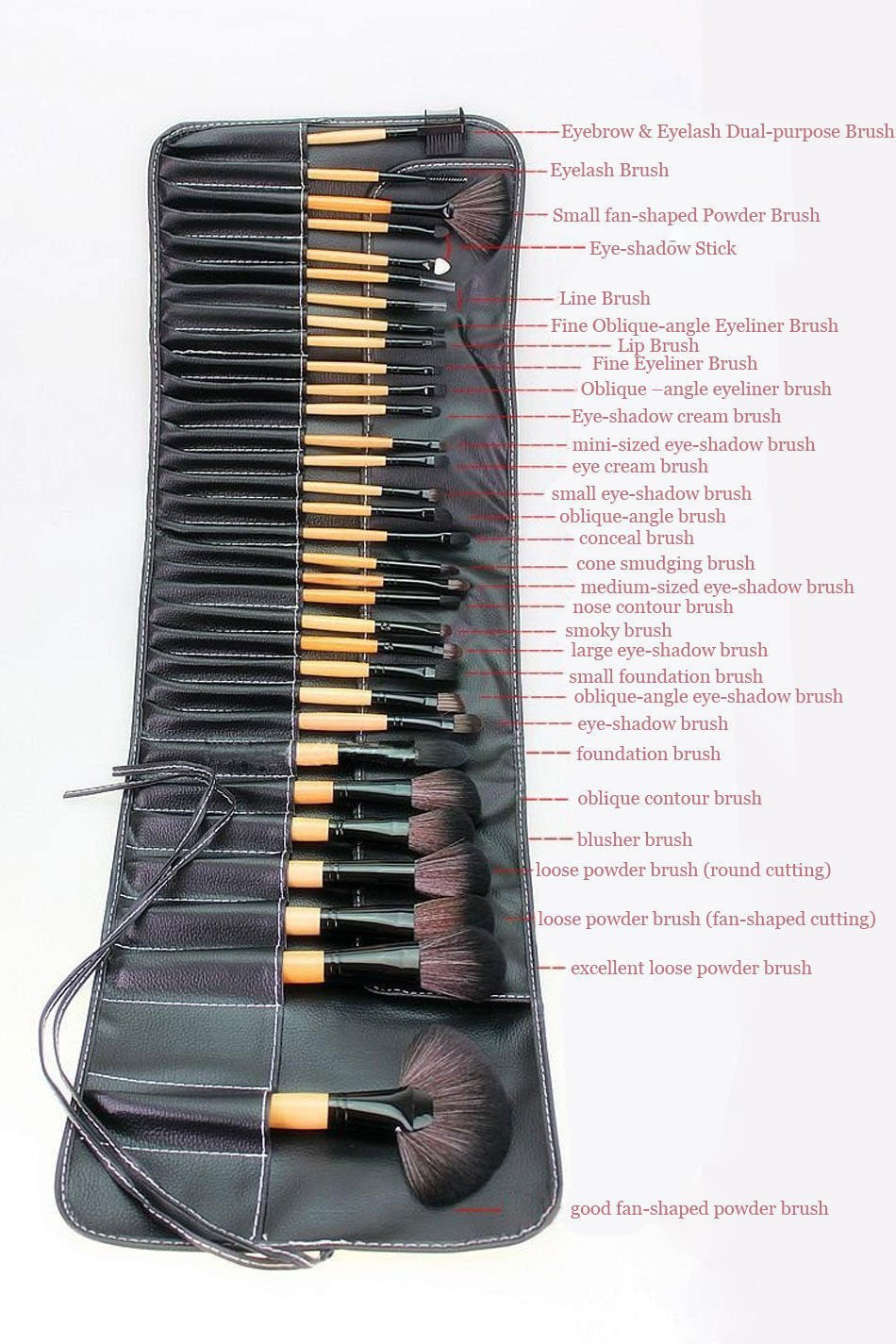 Professional Soft Cosmetic Eyeshadow Eyebrow Makeup Brush (Wooden Handle) Tool Set + Bag (32X Pc Mega Make-Up Brush Set)