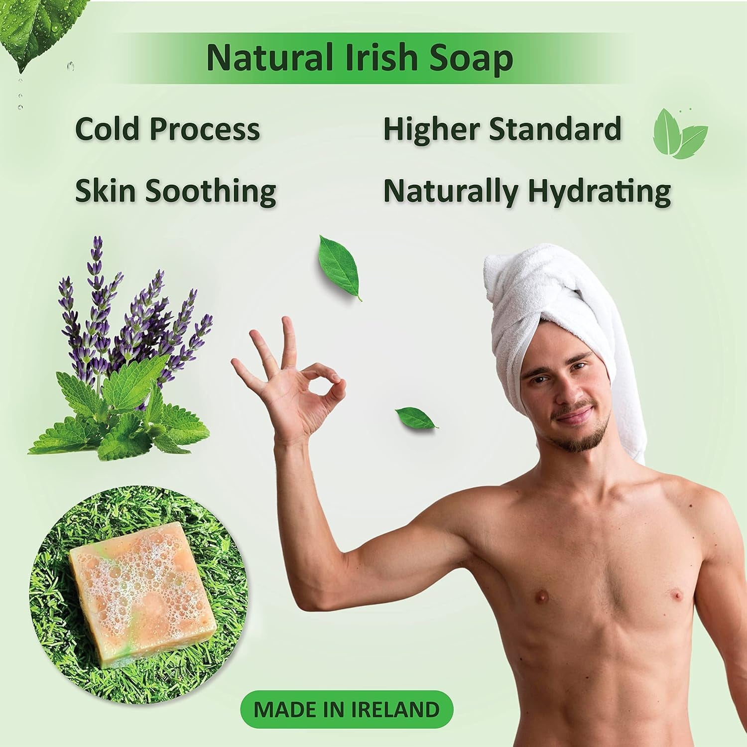 All Natural Bar Soap for Men Handmade Cold Process Soaps with Organic Ingredients and Essential Oils - Mens Soap for Daily Use, Irish Mountain Rain Body Soap