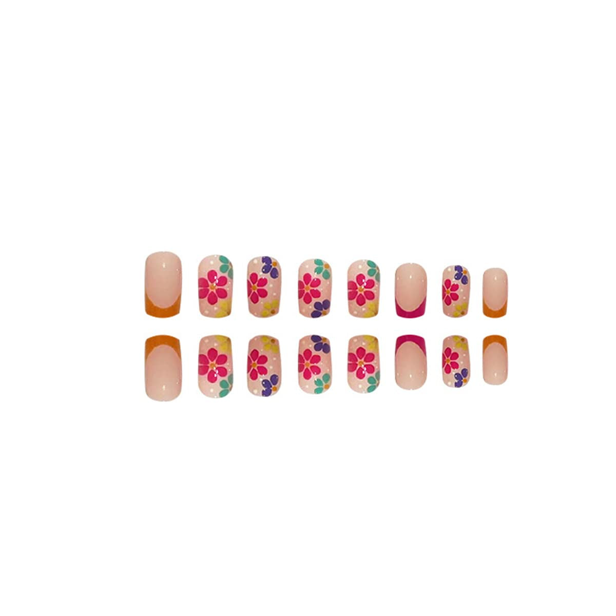 24PCS Square Press on Nails Medium Flower False Nails with Designs Nude Pink Acrylic French Nail Tips Glossy Nail Decorations Artificial Full Cover Glue on Nails Stick on Nails for Women Girls