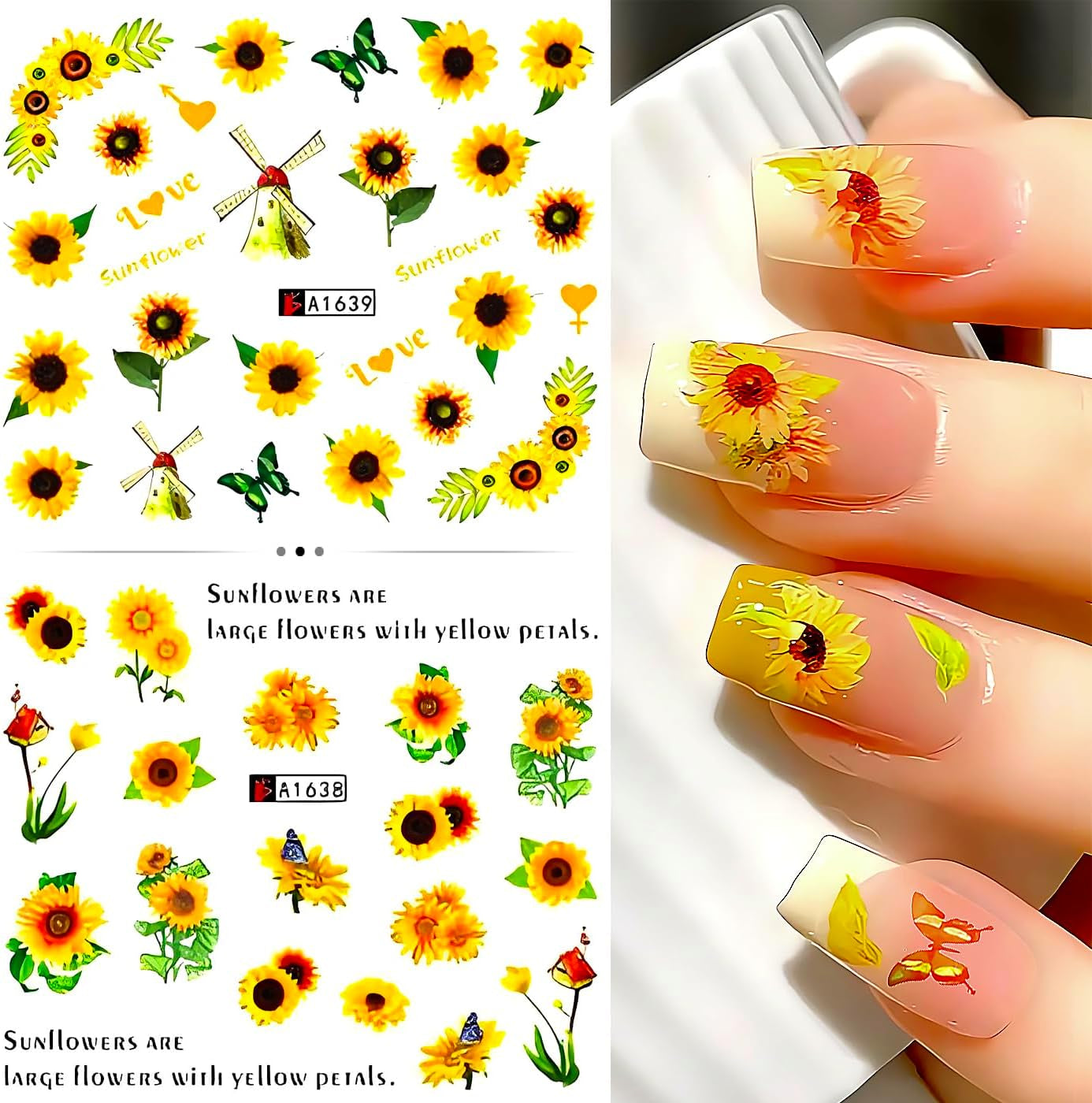12 Groups Nail Stickers for Nail Art Flowers Nail Decals Fall Sunflower Pattern Pegatinas Uñas Nail Decals Water Decals for Nails Floral Designs Manicure Decoration Accessories for Women Girls