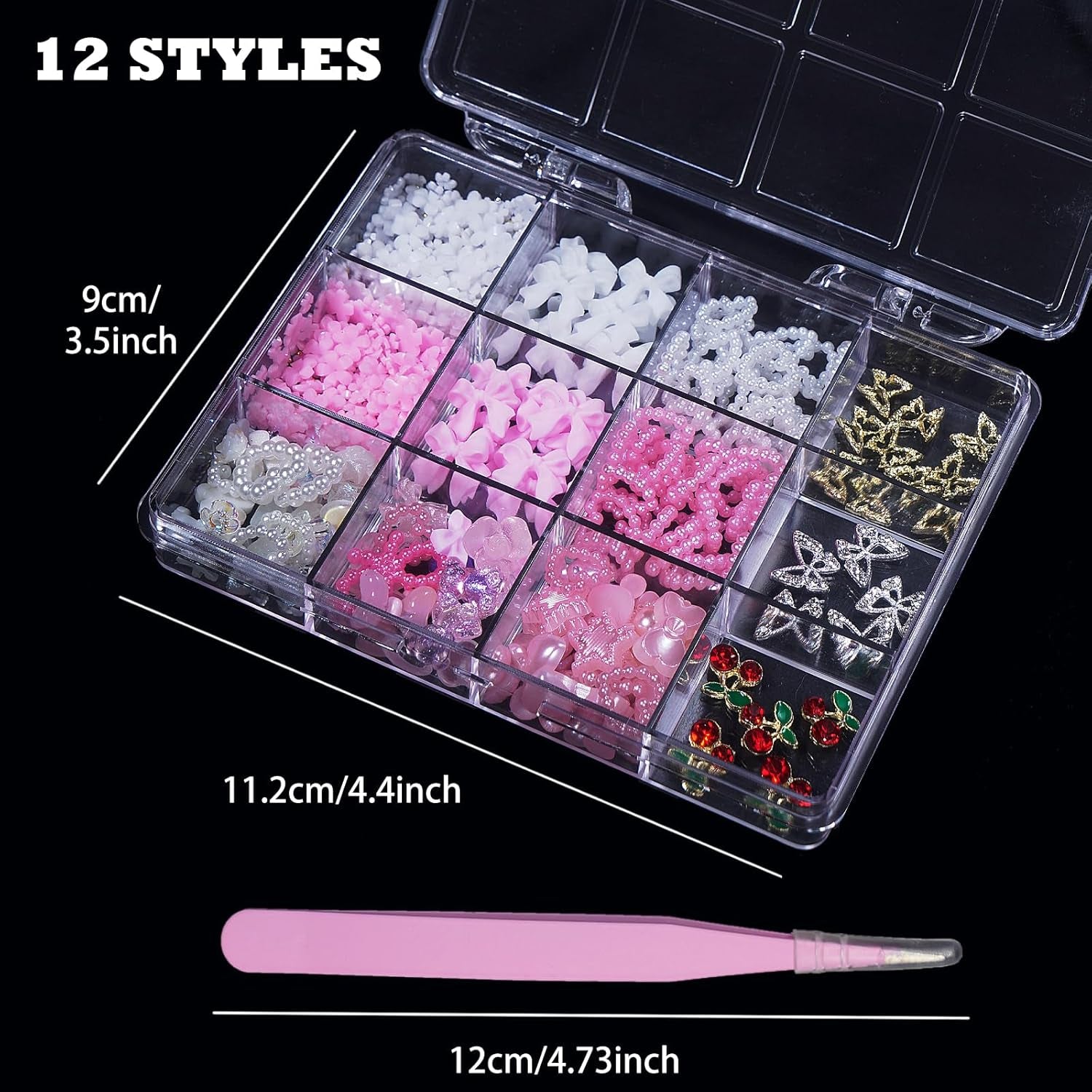 3D Flower Bows Nail Charms, Heart Nail Pearls Charms, Alloy Cherry Butterfly Rhinestones Nail Gems Charms for Junk Cases Nail Art DIY Accessories