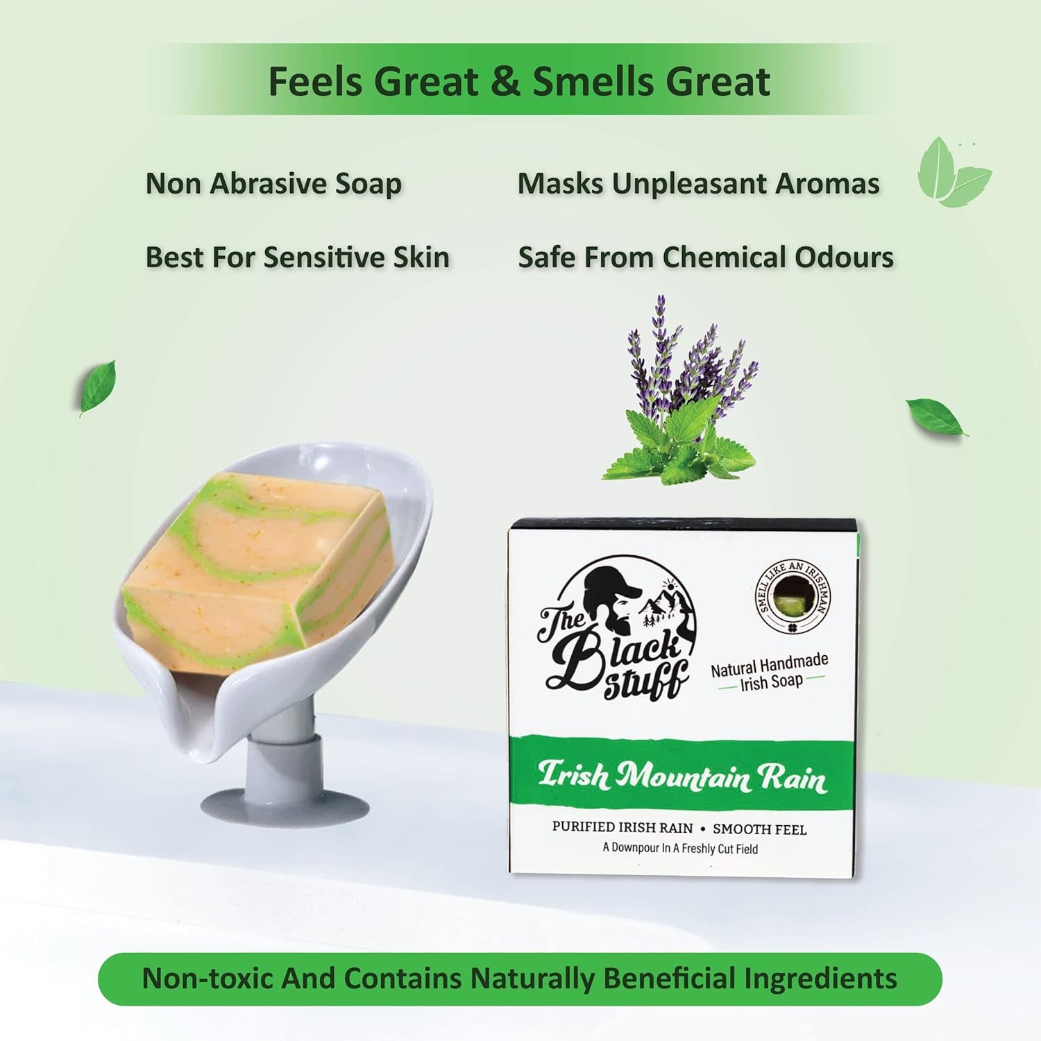 All Natural Bar Soap for Men Handmade Cold Process Soaps with Organic Ingredients and Essential Oils - Mens Soap for Daily Use, Irish Mountain Rain Body Soap