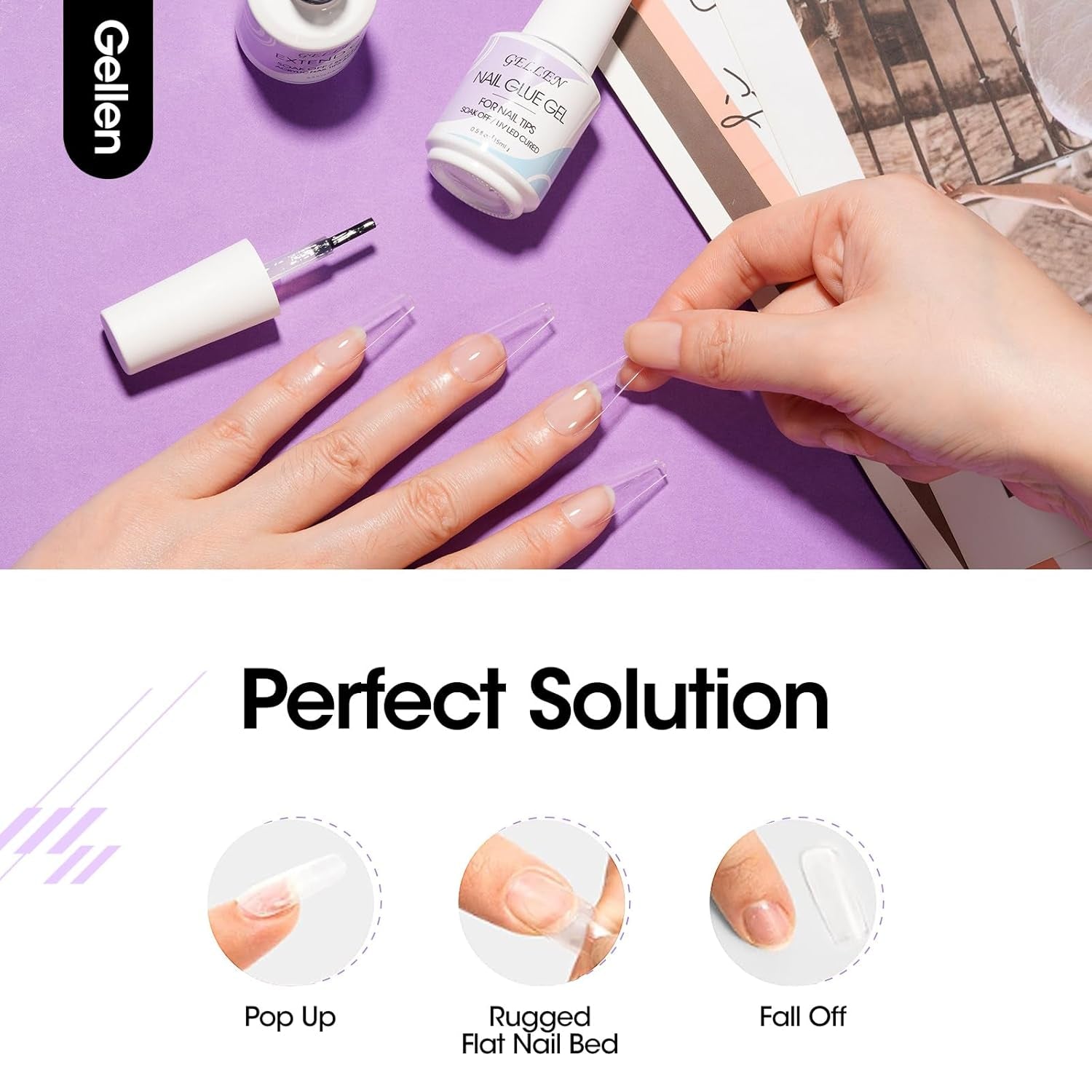 Nail Glue Gel, 2PCS 15ML 3 in 1 Gel Nail Glue for Acrylic Nail & Base Gel & Nail Strengthener Kit, Nail Glue for Press on Nails False Nails, Super Strong Gel Glue for Nail Extension