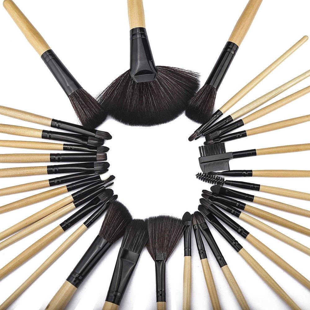 Professional Soft Cosmetic Eyeshadow Eyebrow Makeup Brush (Wooden Handle) Tool Set + Bag (32X Pc Mega Make-Up Brush Set)