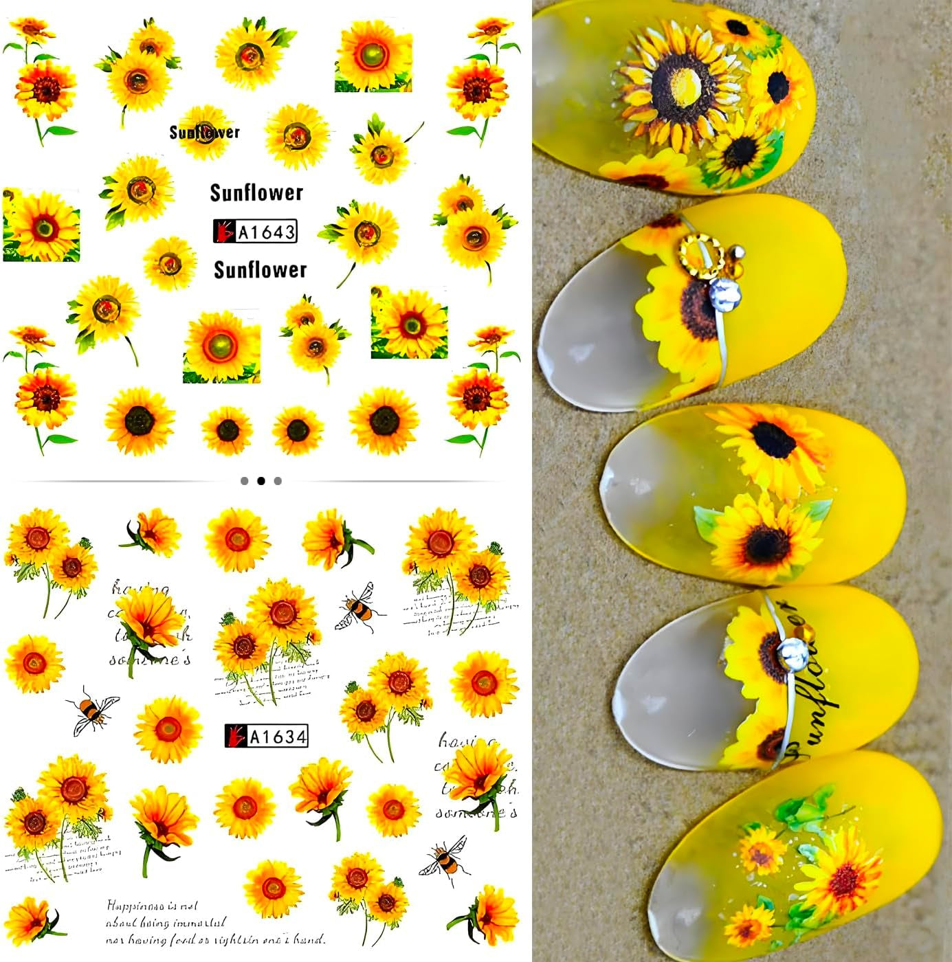 12 Groups Nail Stickers for Nail Art Flowers Nail Decals Fall Sunflower Pattern Pegatinas Uñas Nail Decals Water Decals for Nails Floral Designs Manicure Decoration Accessories for Women Girls