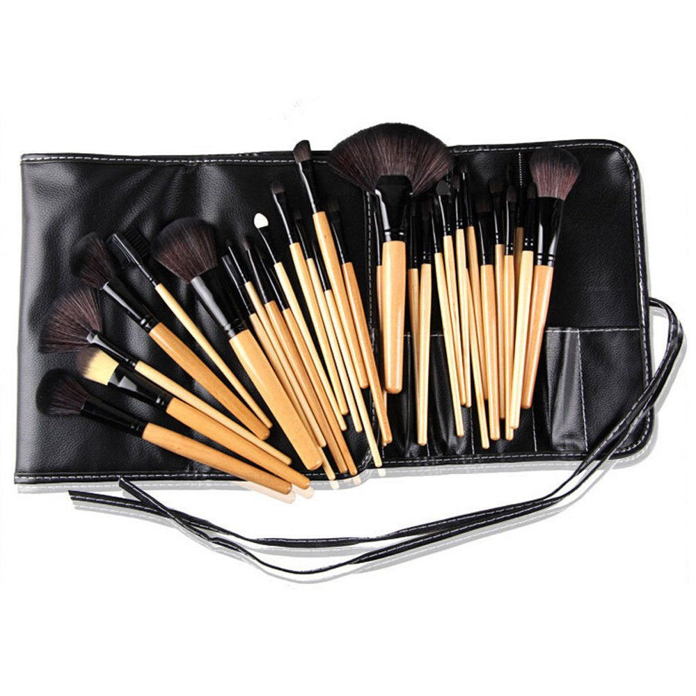 Professional Soft Cosmetic Eyeshadow Eyebrow Makeup Brush (Wooden Handle) Tool Set + Bag (32X Pc Mega Make-Up Brush Set)