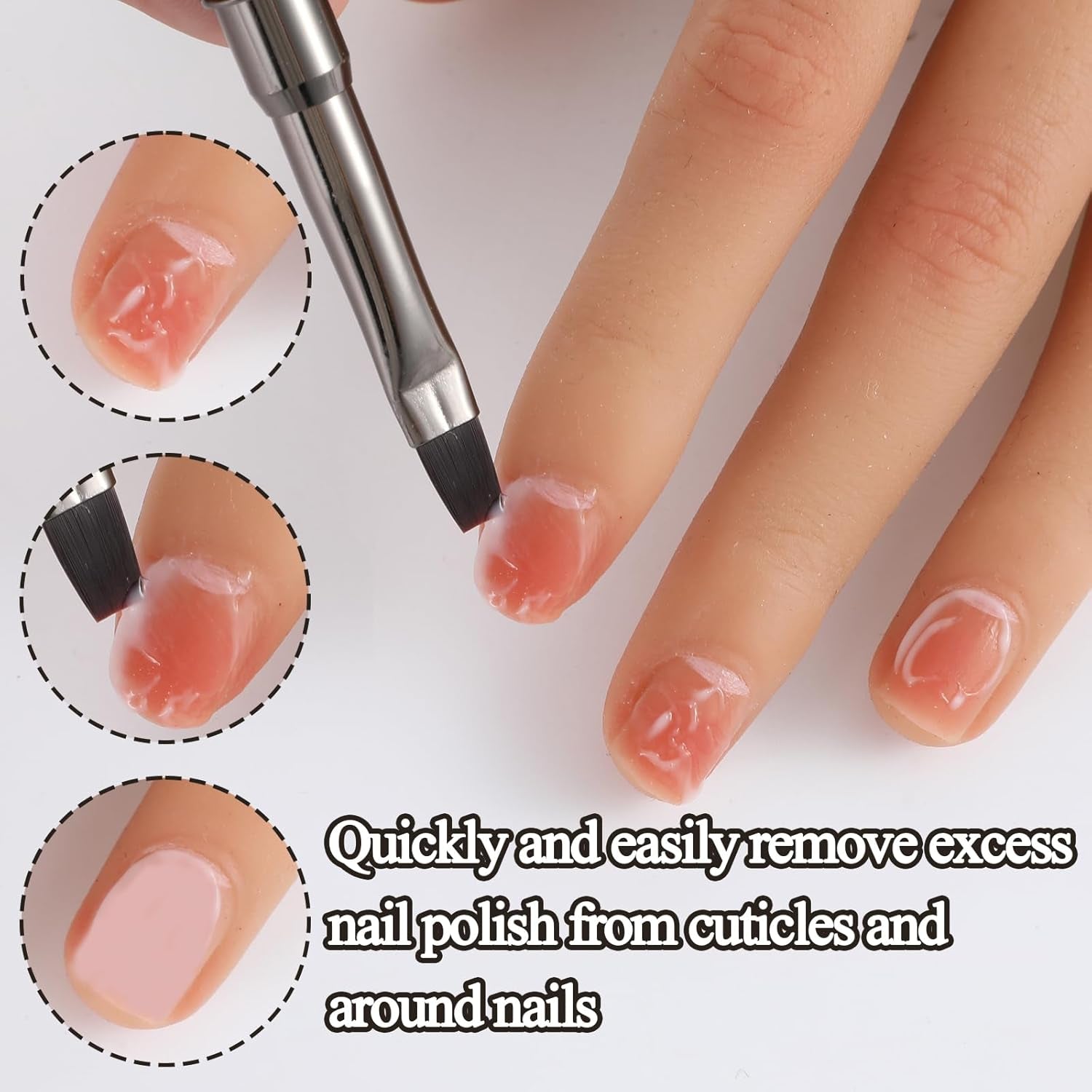 Nail Clean up Brush, 3 PCS Acetone Resistant Nail Polish Remover Pen Painting Design with Flat/Oval/Fine Angled Gel Nail Brush, Nail Art Brush for Cleaning Nail Polish Mistake on the Cuticles(Brown)