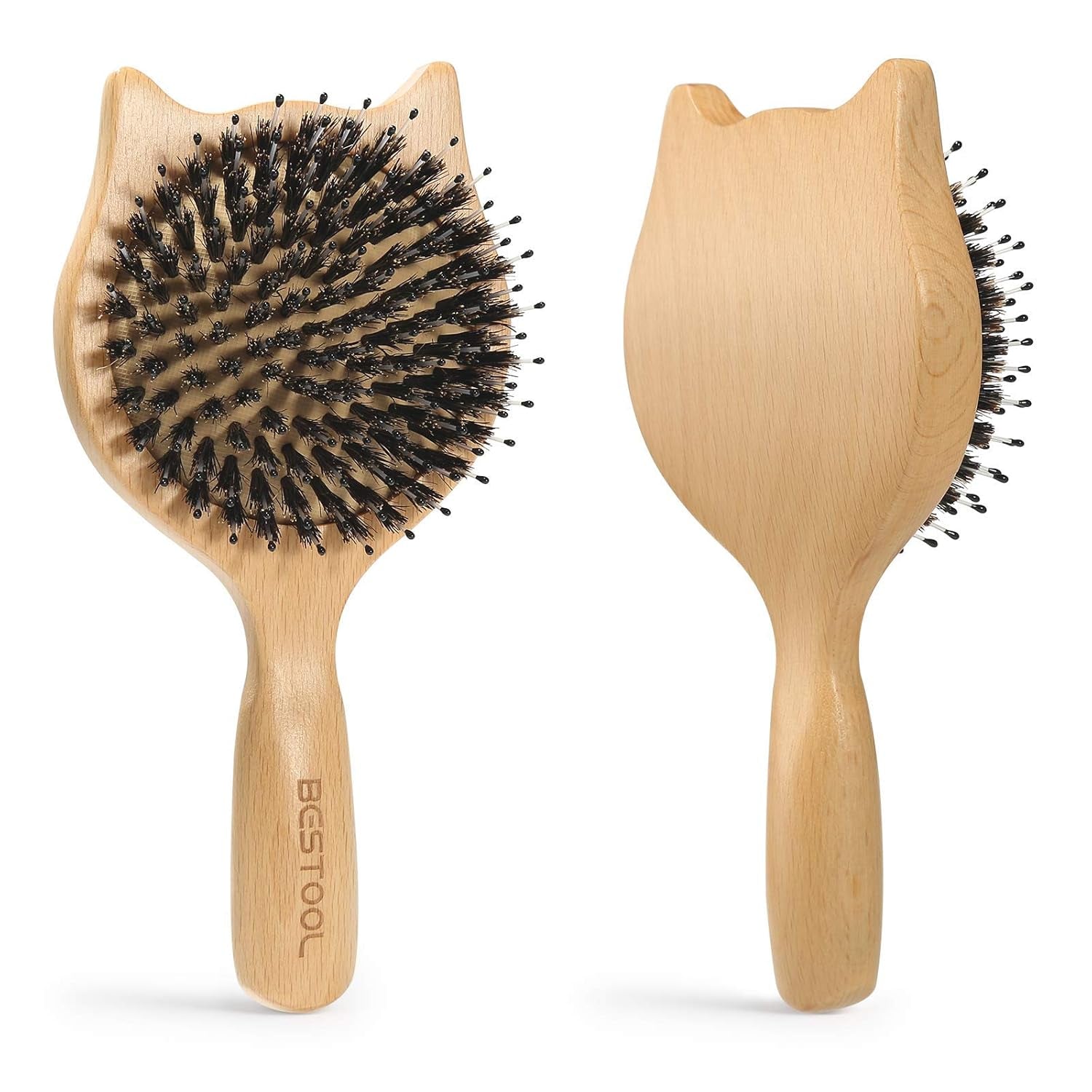 Hair Brush,  Small Travel Hair Brushes for Women, Men or Kids, Wooden Toddler Boar Bristle Hair Brush for Detangling, Defrizz, Distribute Oil (Natural)