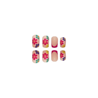 24PCS Square Press on Nails Medium Flower False Nails with Designs Nude Pink Acrylic French Nail Tips Glossy Nail Decorations Artificial Full Cover Glue on Nails Stick on Nails for Women Girls