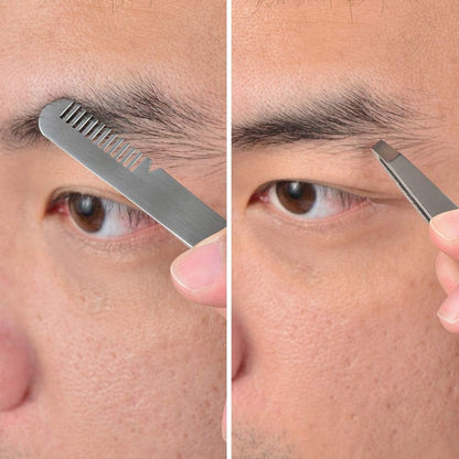 Professional Stainless Steel Curved Rounded Facial Hair Scissors Tweezers Set for Men Moustache, Nose Hair, Beard Trimming Scissors,Safety Use for Eyebrows,Eyelashes,Ear Hair - PU Leather Bag