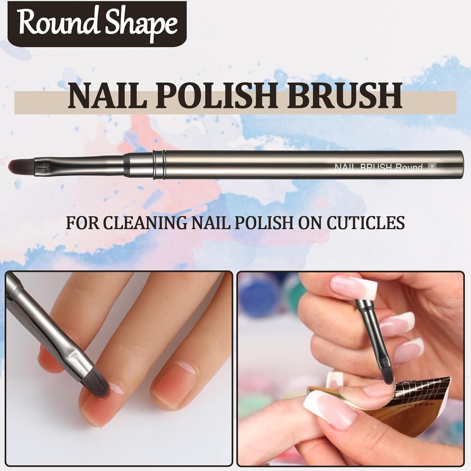 Nail Clean up Brush, 3 PCS Acetone Resistant Nail Polish Remover Pen Painting Design with Flat/Oval/Fine Angled Gel Nail Brush, Nail Art Brush for Cleaning Nail Polish Mistake on the Cuticles(Brown)