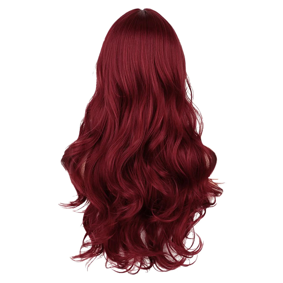 Long Red Lace Front Wig for Women Middle Parts Long Wavy Human Hair Wig with Lace Front Wig Caps Wigs for Women Wine 24Inch