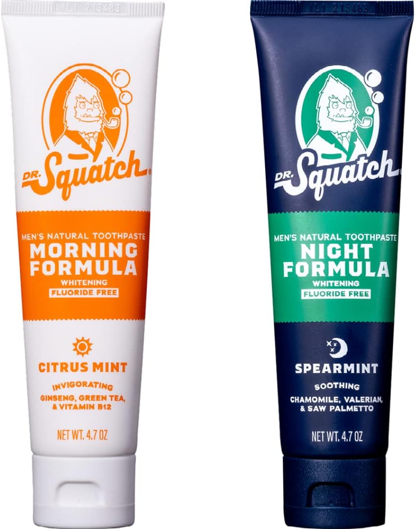 Natural Teeth Whitening Toothpaste Kit - Day and Night Flouride Free Natural Toothpaste - Citrus Mint, Spearmint (4.7 Oz, 2-Pack)