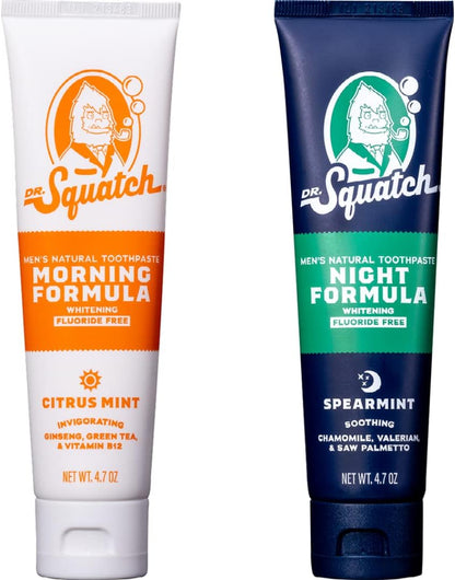 Natural Teeth Whitening Toothpaste Kit - Day and Night Flouride Free Natural Toothpaste - Citrus Mint, Spearmint (4.7 Oz, 2-Pack)