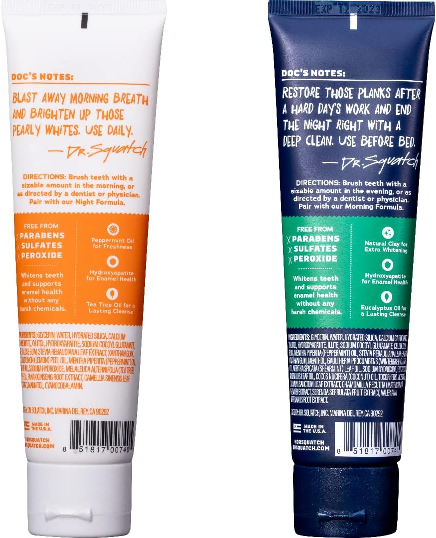 Natural Teeth Whitening Toothpaste Kit - Day and Night Flouride Free Natural Toothpaste - Citrus Mint, Spearmint (4.7 Oz, 2-Pack)