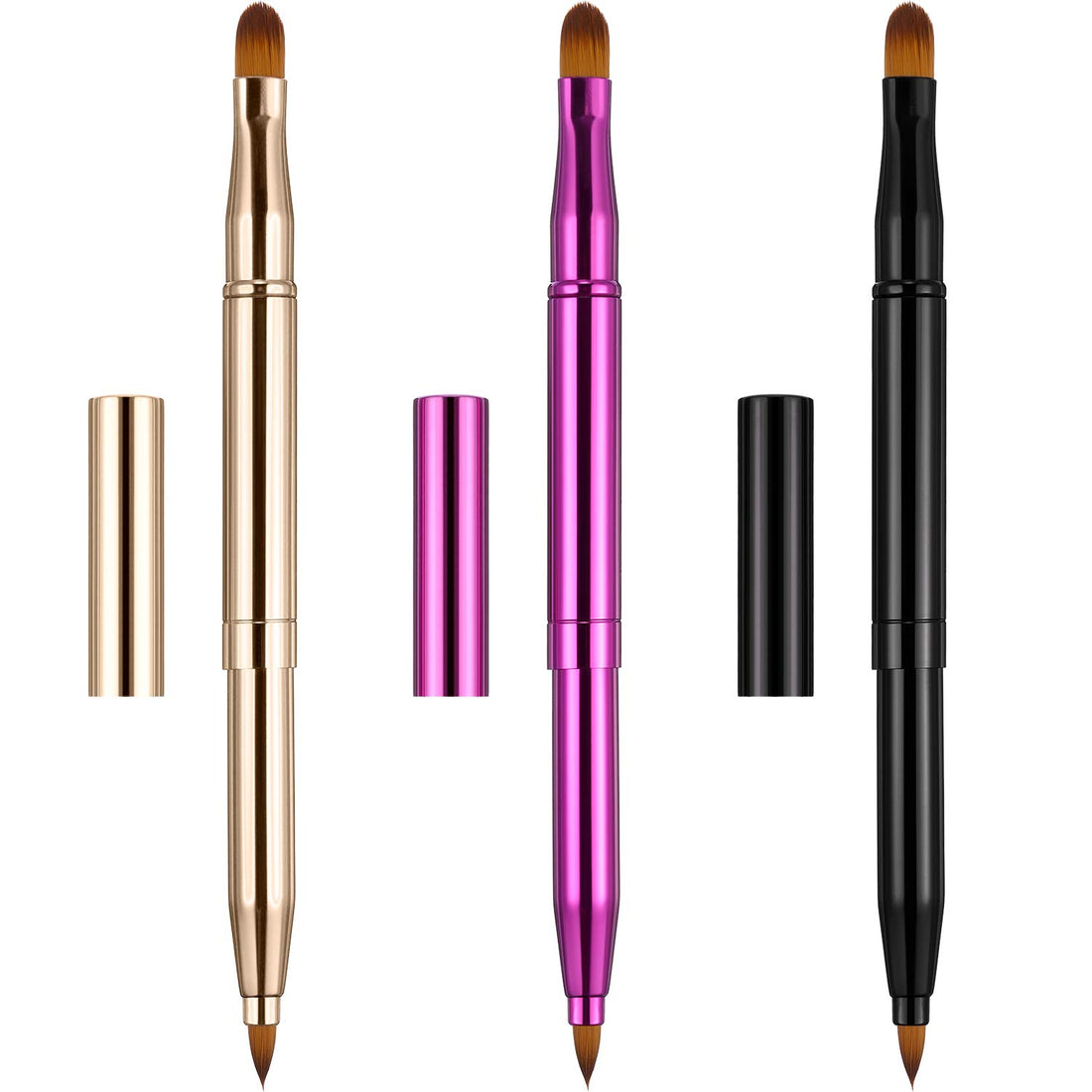 3 Pieces Lip Brush Retractable Lipstick Liner Brush Lipstick Dual-Ended Foundation Makeup Brush with Cap Travel Applicators