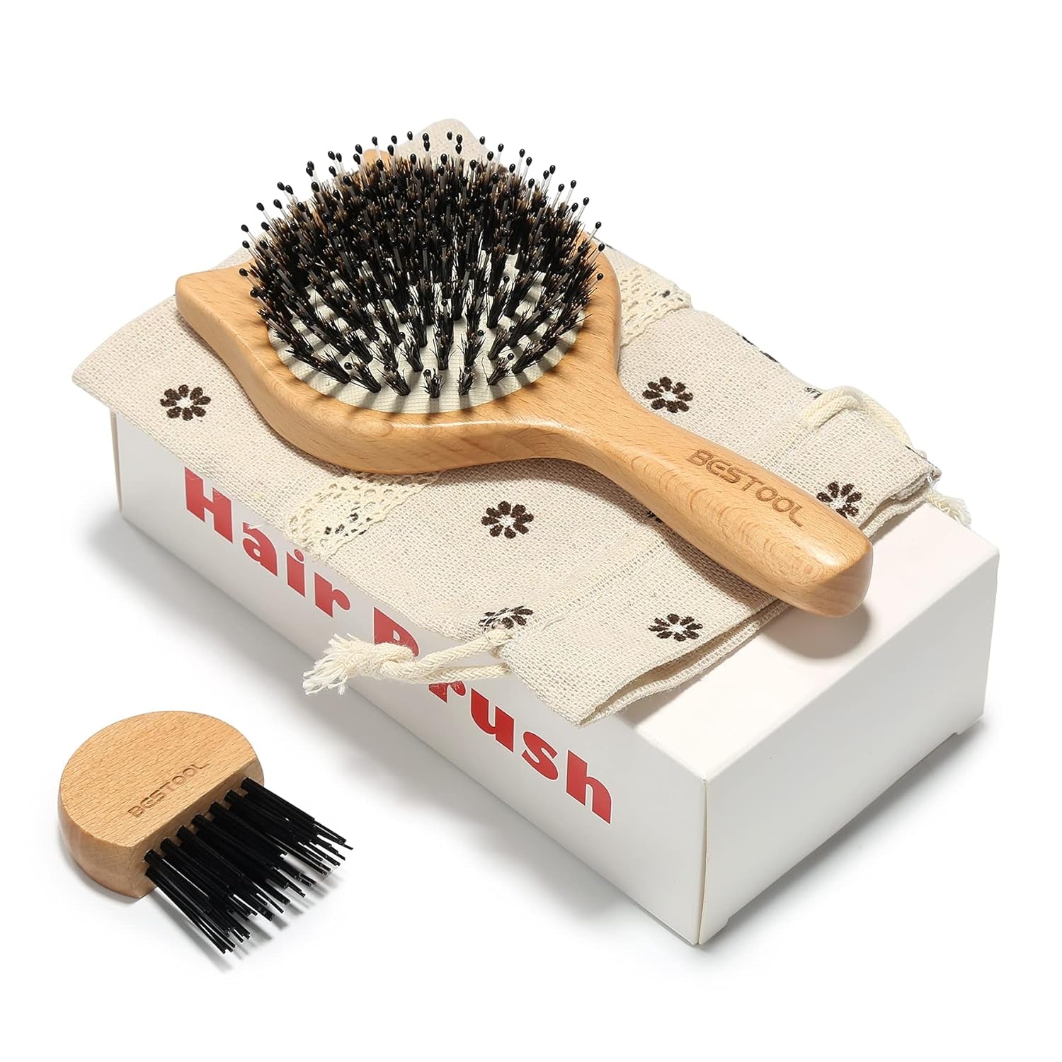 Hair Brush,  Small Travel Hair Brushes for Women, Men or Kids, Wooden Toddler Boar Bristle Hair Brush for Detangling, Defrizz, Distribute Oil (Natural)