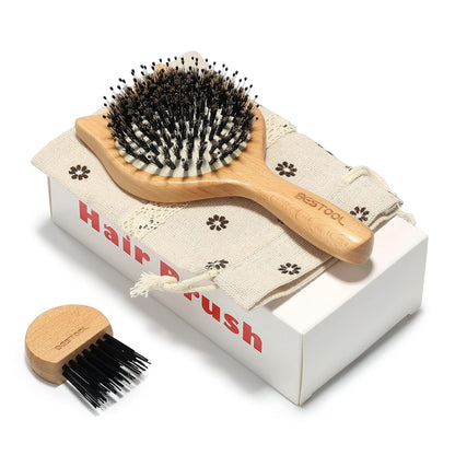 Hair Brush,  Small Travel Hair Brushes for Women, Men or Kids, Wooden Toddler Boar Bristle Hair Brush for Detangling, Defrizz, Distribute Oil (Natural)