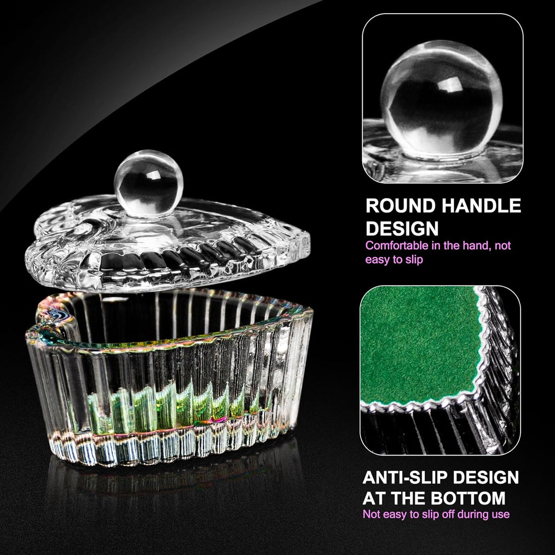 2PCS Dappen Dish Acrylic Liquid Monomer Dish Sweet Heart Shape Small-Sized Dappen Dish for Monomer Colorful Dampen Dish for Nails Glass Crystal Cup Glassware Tools for Nails Tips Art