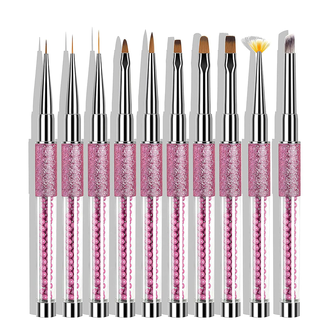10 Pcs Kolinsky Sable Hair Acrylic Nail Art Application Brushes with Cap ， Nail Art Tips Builder Brush, Nail Painting Brush Set.