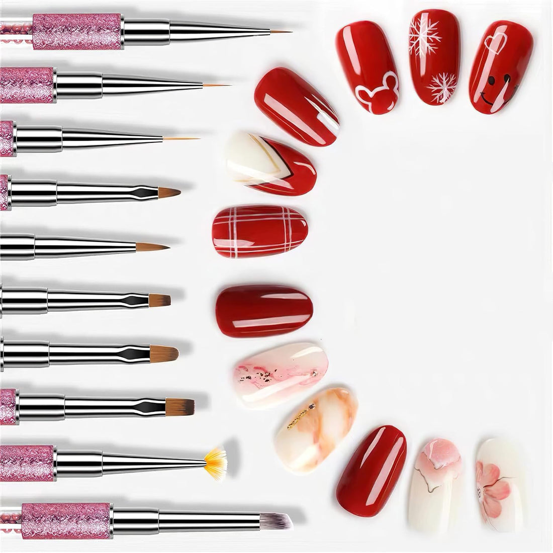 10 Pcs Kolinsky Sable Hair Acrylic Nail Art Application Brushes with Cap ， Nail Art Tips Builder Brush, Nail Painting Brush Set.