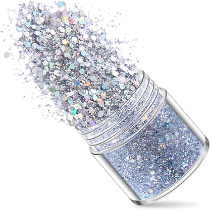 5 Boxes Holographic Nail Glitters Silver Nail Glitter Sequins Nail Art Supplies Powders 3D Laser Acrylic Nails Powder Dust Sequins for Nail Art Decoration Sparkles Glitters Manicure Arts Makeup Crafts