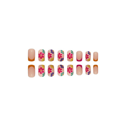 24PCS Square Press on Nails Medium Flower False Nails with Designs Nude Pink Acrylic French Nail Tips Glossy Nail Decorations Artificial Full Cover Glue on Nails Stick on Nails for Women Girls