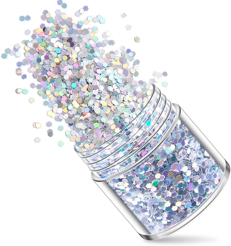 5 Boxes Holographic Nail Glitters Silver Nail Glitter Sequins Nail Art Supplies Powders 3D Laser Acrylic Nails Powder Dust Sequins for Nail Art Decoration Sparkles Glitters Manicure Arts Makeup Crafts