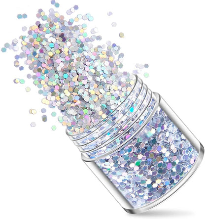 5 Boxes Holographic Nail Glitters Silver Nail Glitter Sequins Nail Art Supplies Powders 3D Laser Acrylic Nails Powder Dust Sequins for Nail Art Decoration Sparkles Glitters Manicure Arts Makeup Crafts