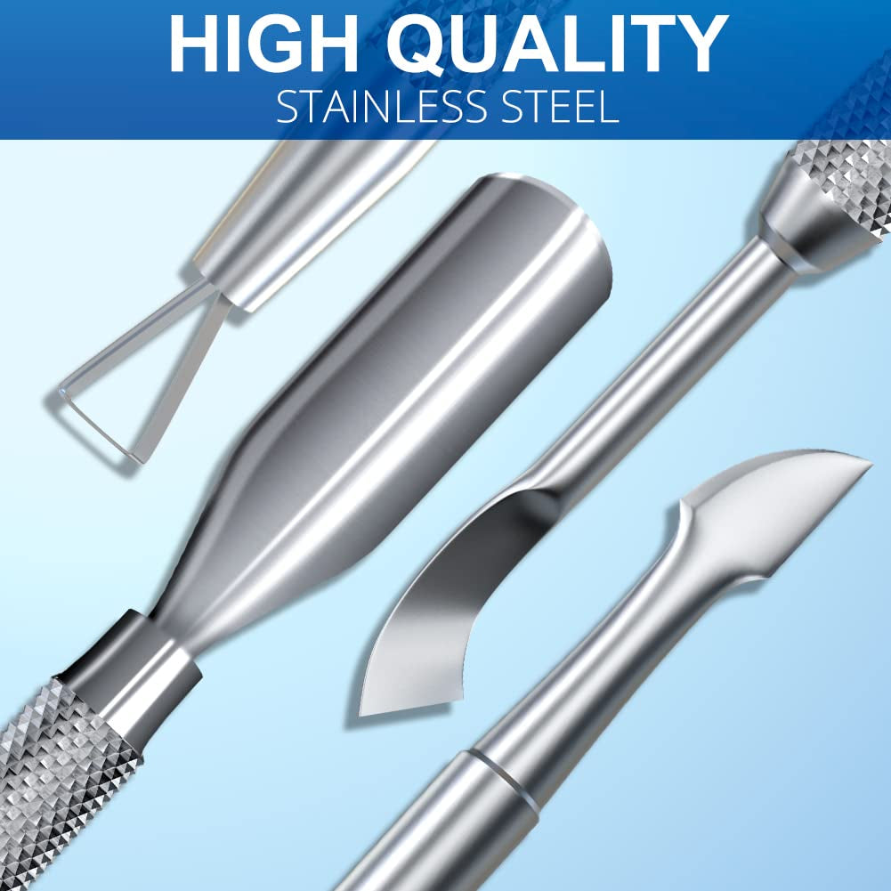 2PCS Metal Silver Cuticle Pusher and Cutter Remover Salon Quality Stainless Steel Gel Nail Polish Peeler Scraper Durable Professional Manicure Pedicure Cleaner Tool for Fingernail and Toenail