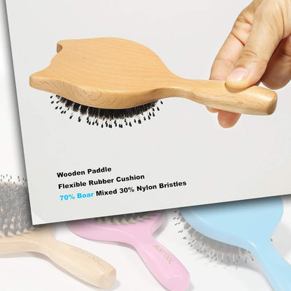 Hair Brush,  Small Travel Hair Brushes for Women, Men or Kids, Wooden Toddler Boar Bristle Hair Brush for Detangling, Defrizz, Distribute Oil (Natural)
